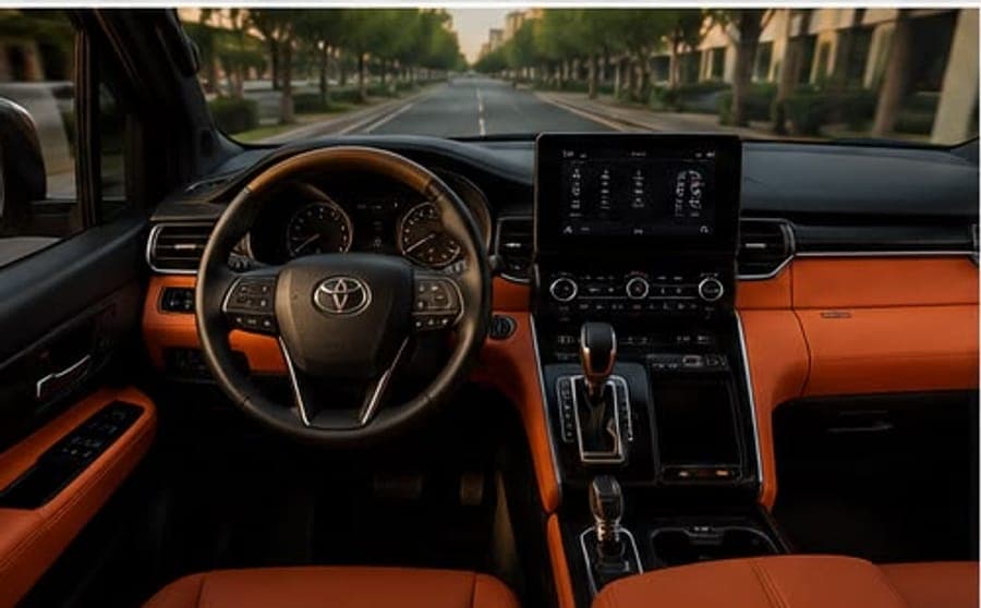 The Granvia's driver's seat, wheel and centre screen