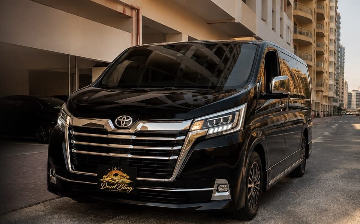 The black Toyota Granvia parked on a Dubai street