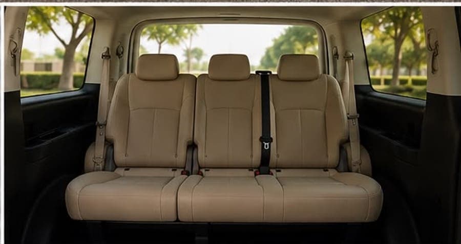 The Staria's rear bench in beige leather, three seats across