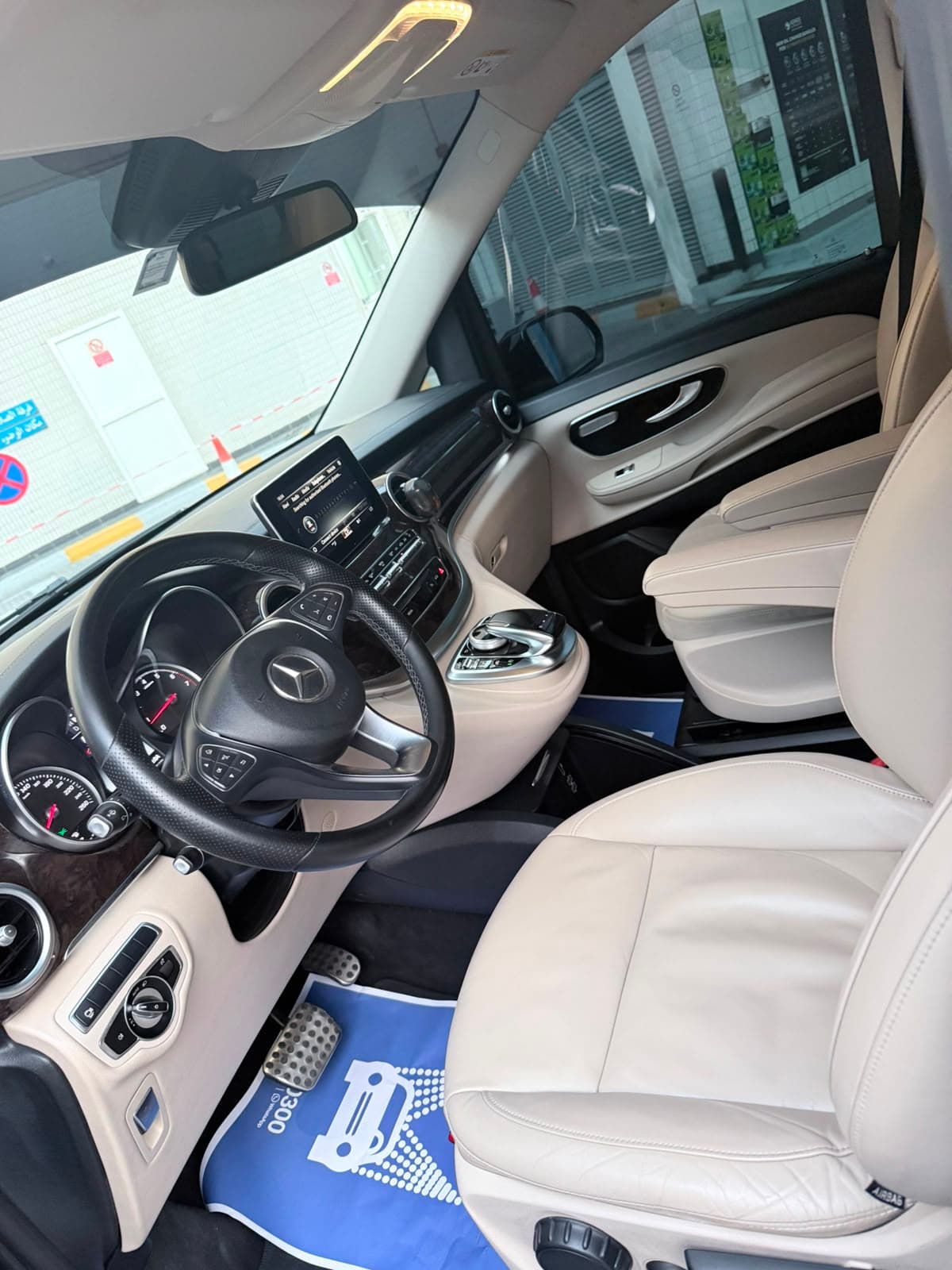 The driver's seat, wheel and centre screen